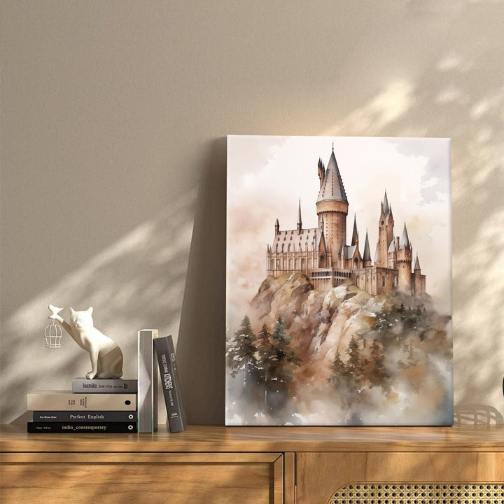 Hogwarts Canvas School of Witchcraft and Wizardry Wall Art, Magic World Oil Painting Print, Majestic Castle Decor for Bedroom Living Room, Dreamy Art for Witchcraft Fans