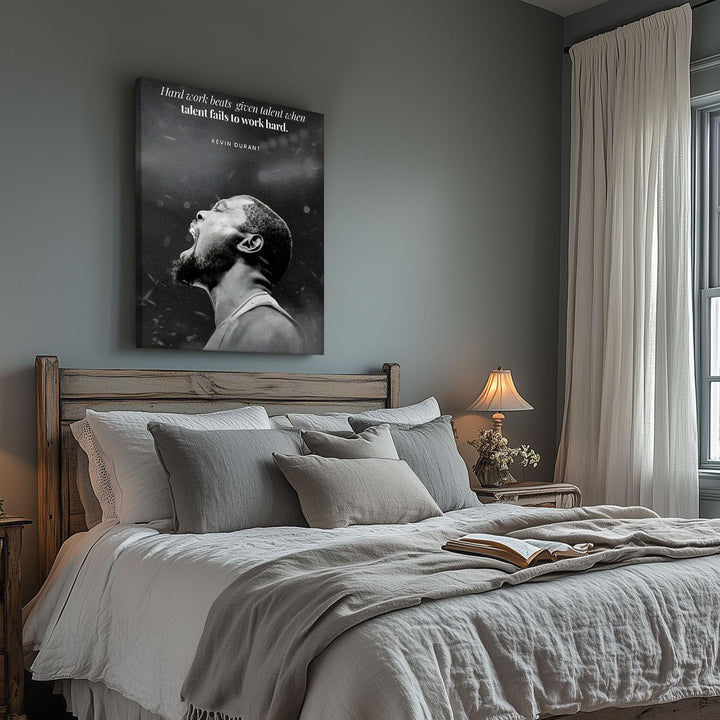 NBA Canvas Wall Art Decor - Kevin Durant Motivational Quote Poster, Hard Work Beats Talent Basketball Artwork, Black and White Inspirational Canvas Decor