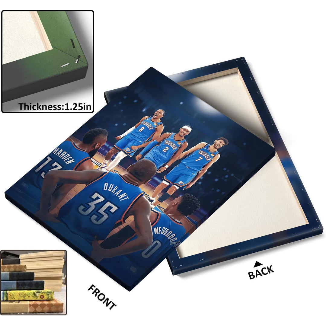 2025 NBA Western Conference Finals Canvas Wall Art, OKC Thunder Rising Stars vs Big Three Picture Print, Past Meets Present Basketball Poster Framed Painting for Bedroom