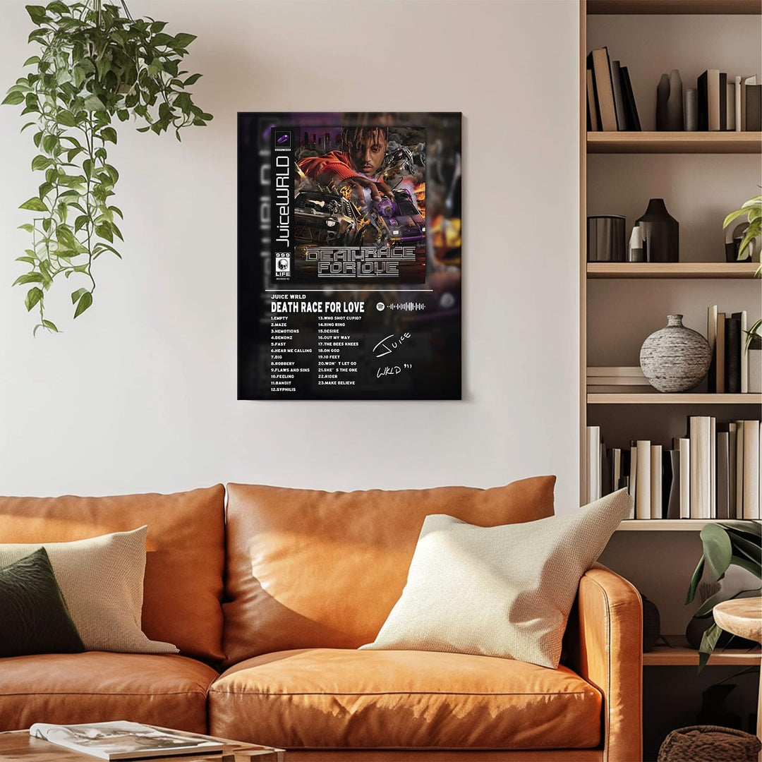 Juice WRLD Canvas Wall Art Death Race for Love Album Cover Poster, Intense Rap and Hip-Hop Inspired Prints Aesthetic for Bedroom Game Room Living Room Bar Studio Decor