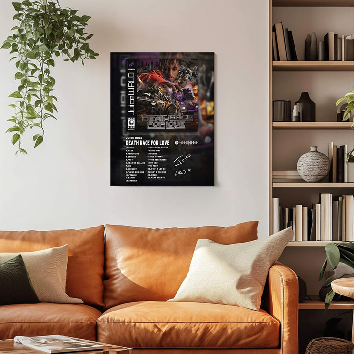 Juice WRLD Canvas Wall Art Death Race for Love Album Cover Poster, Intense Rap and Hip-Hop Inspired Prints Aesthetic for Bedroom Game Room Living Room Bar Studio Decor