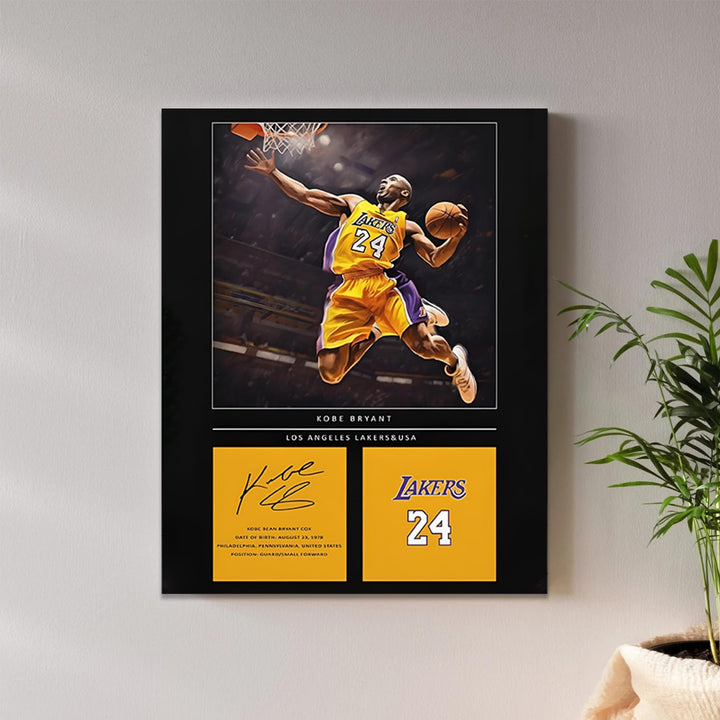 Kobe Bryant Canvas Wall Art Decor - Lakers No. 24 Dunk Poster with Signature Design, Inspirational Basketball Artwork for Home