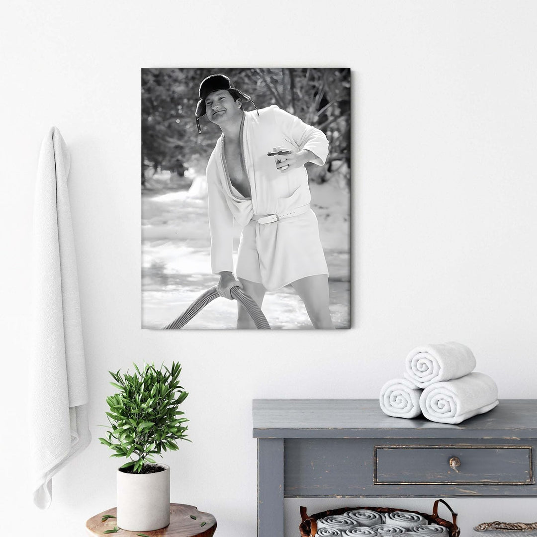 Funny Framed Canvas Wall Art Bathroom Decor Black and White Comedy Cousin Eddie Movies Poster Oil Painting Modern Toilet Artwork for Living Room Dorm Wall Home Decoration