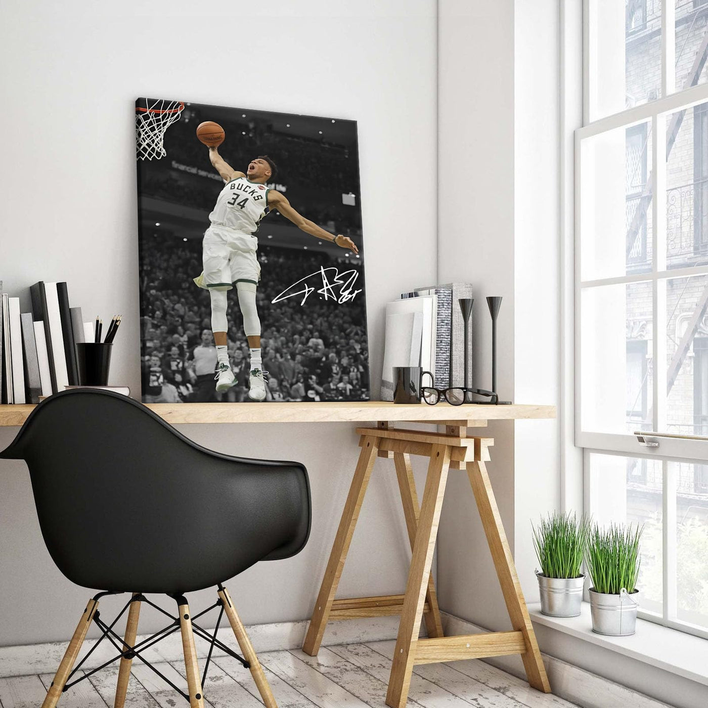 Giannis Antetokounmpo Dunk Print Poster for Bedroom Living Room Wall Decor, NBA Star Oil Painting Inspirational Sports Pictures Decoration