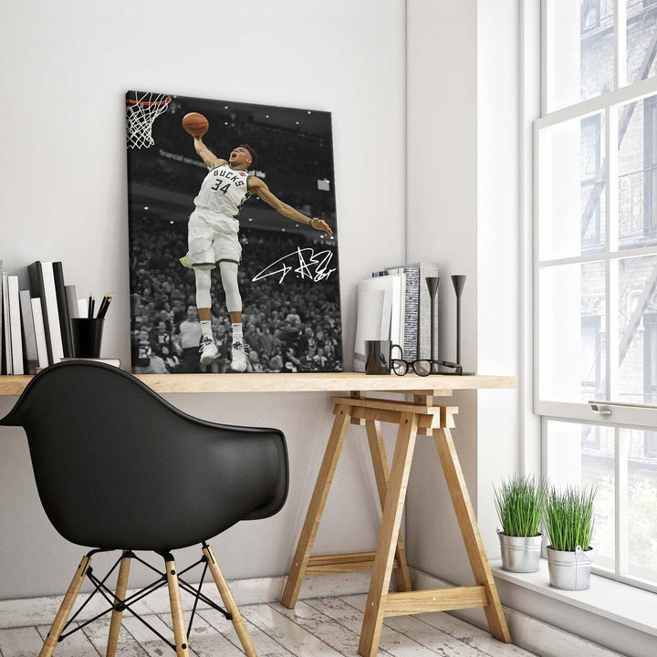 Giannis Antetokounmpo Dunk Print Poster for Bedroom Living Room Wall Decor, NBA Star Oil Painting Inspirational Sports Pictures Decoration
