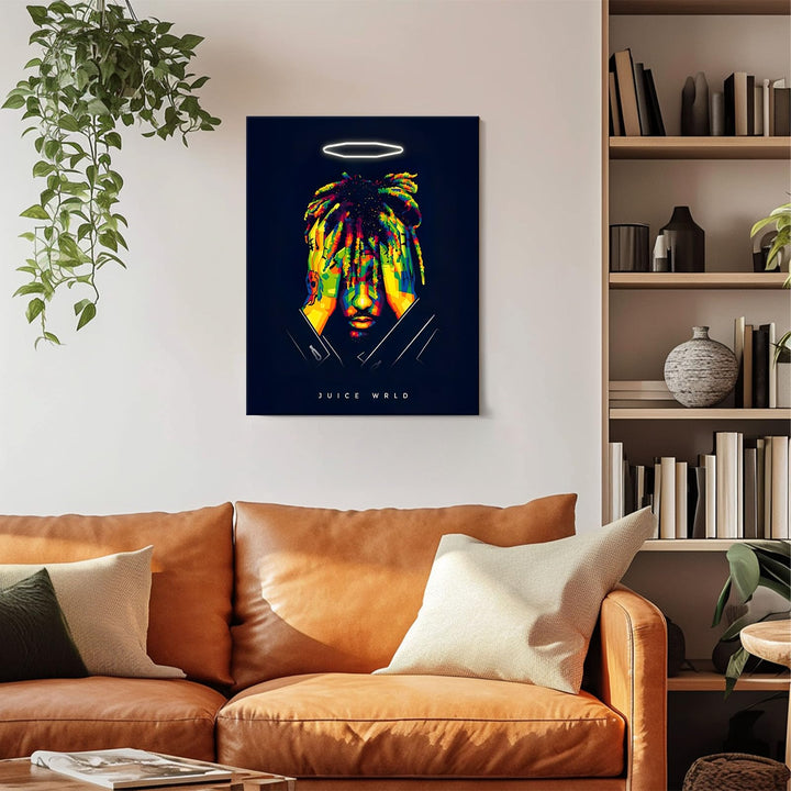 Juice WRLD Halo Canvas Wall Art Vibrant Neon Rapper Poster, Inspirational Pop Art Picture Prints, Music Aesthetic Wall Decor for Living Room Bedroom Game Room Bar Studio