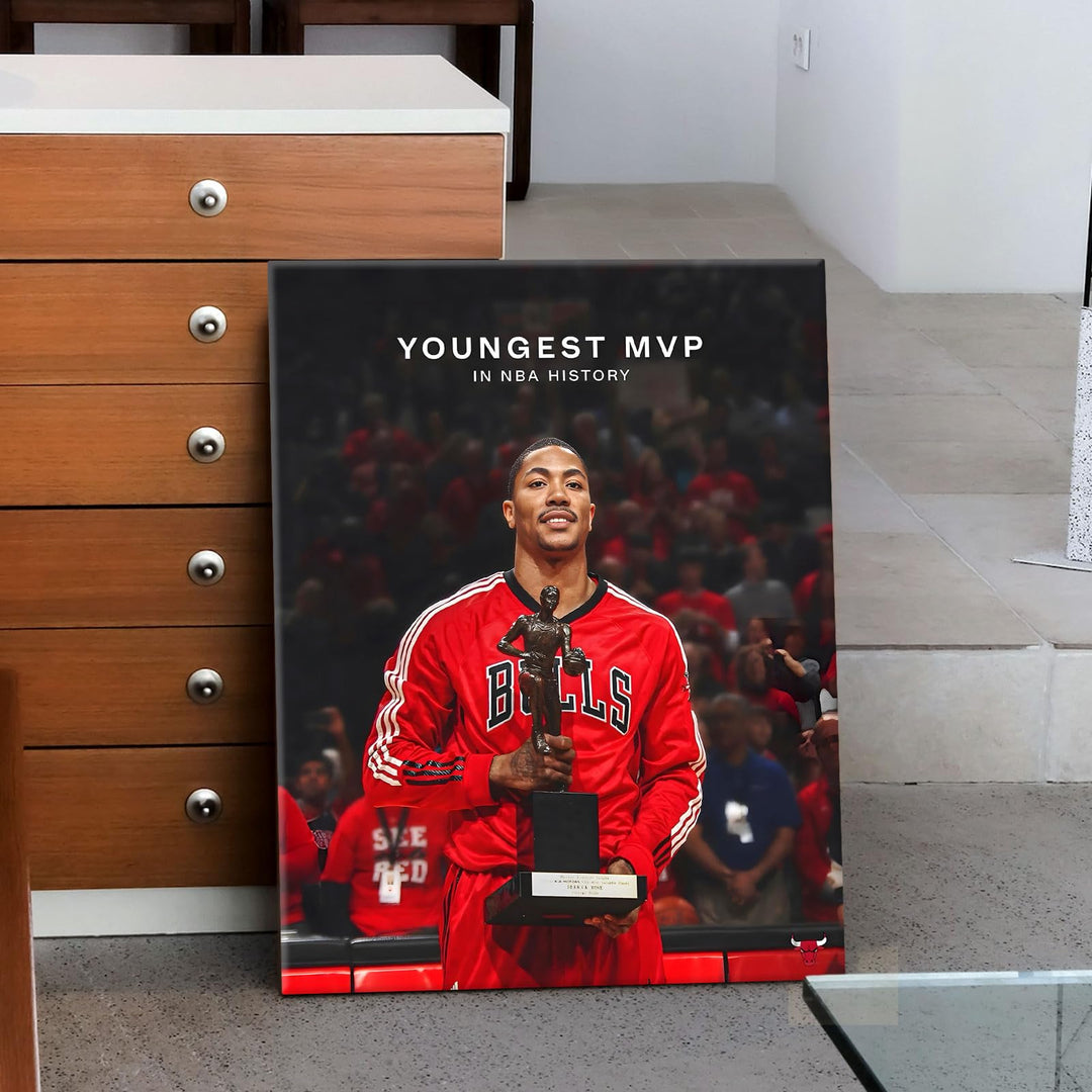 Derrick Rose Canvas Wall Decor, Youngest MVP Pictures Print NBA Poster Print Chicago Bulls Legend Superstar Cover Oil Painting Living Room Office Study Game Room