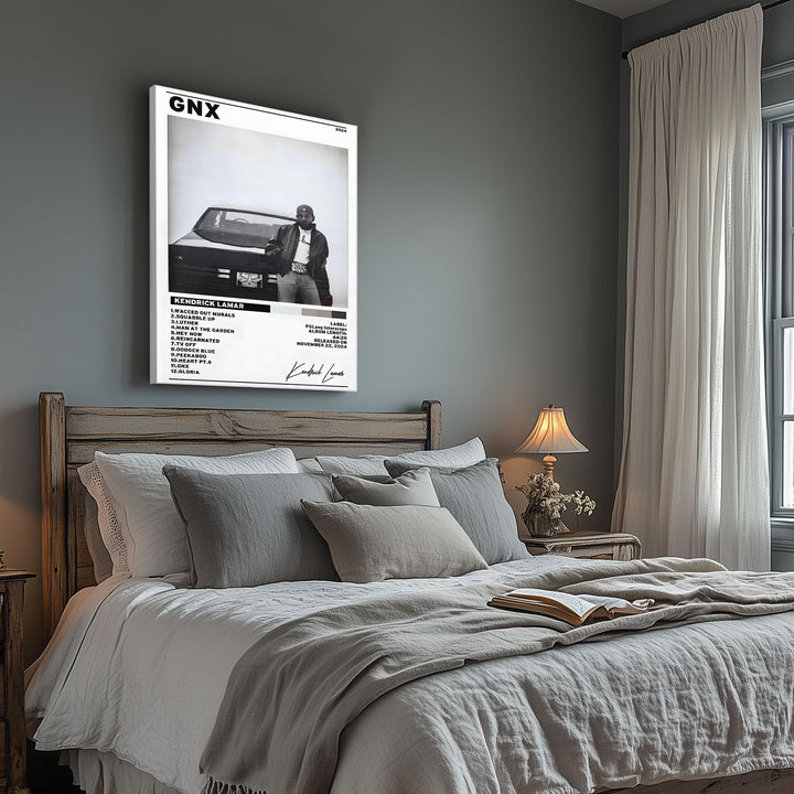 Kendrick Lamar Cover Canvas Wall Art, GNX Album Monochrome Hip-Hop Poster Modern Urban Music Aesthetic Picture Canvas Artwork Music Decor for Living Room Bedroom Studio