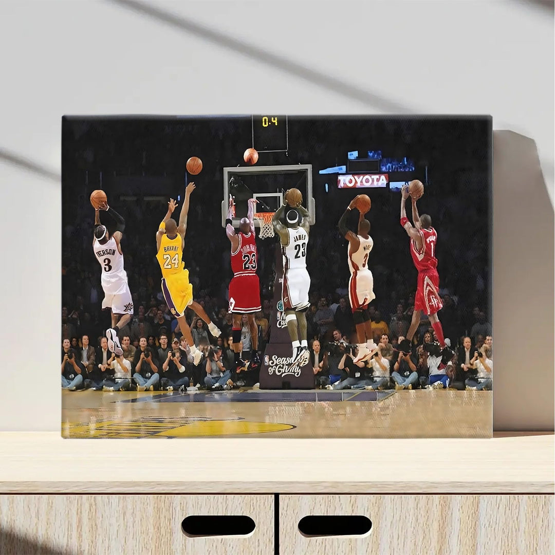 Basketball Legends Canvas Wall Art Print Poster, Iconic Sports Stars Shooting Inspirational Picture, Motivational Photography Wall Decor for Gym Dorm Home Office Living Room Bedroom