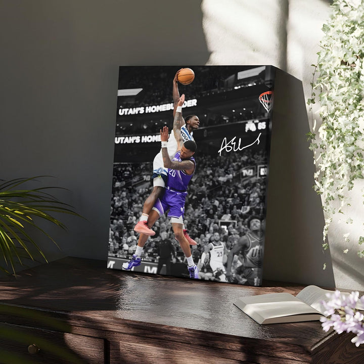 Basketball Canvas Wall Art, Exciting Anthony Edwards Dunk Print Poster for Bedroom Living Room Wall Decor, NBA Star Oil Painting Inspirational Sports Pictures Decoration