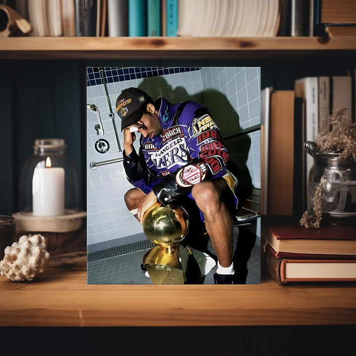 Kobe Bryant Canvas Wall Art Decor -  Iconic Lakers Championship Celebration Artwork, Trophy and Team Tribute, Bold NBA Finals Victory Poster for Office, Home or Game Room Wall Decoration