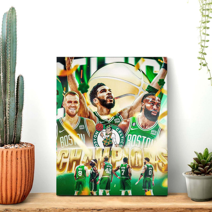 2024 Boston Celtics 2024 NBA Champions Team Composite Canvas Wall Art Painting, Gifts for Basketball Player Fans, NBA Champions Team Pictures Print On Canvas for Home Decoration