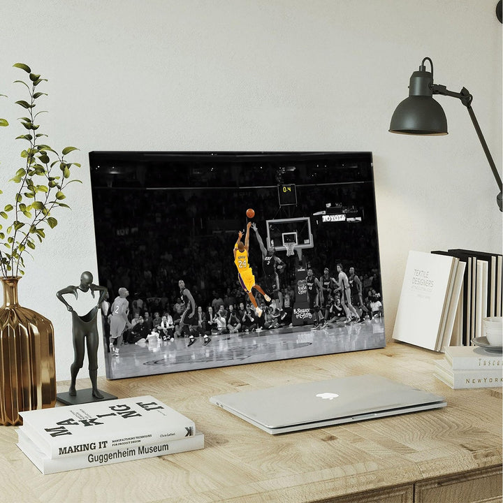 Kobe Bryant Canvas Wall Art Decor - Iconic Lakers No. 24 Game-Winning Shot, Basketball Legend Tribute Artwork, Sports Canvas Wall Art Decor for Home