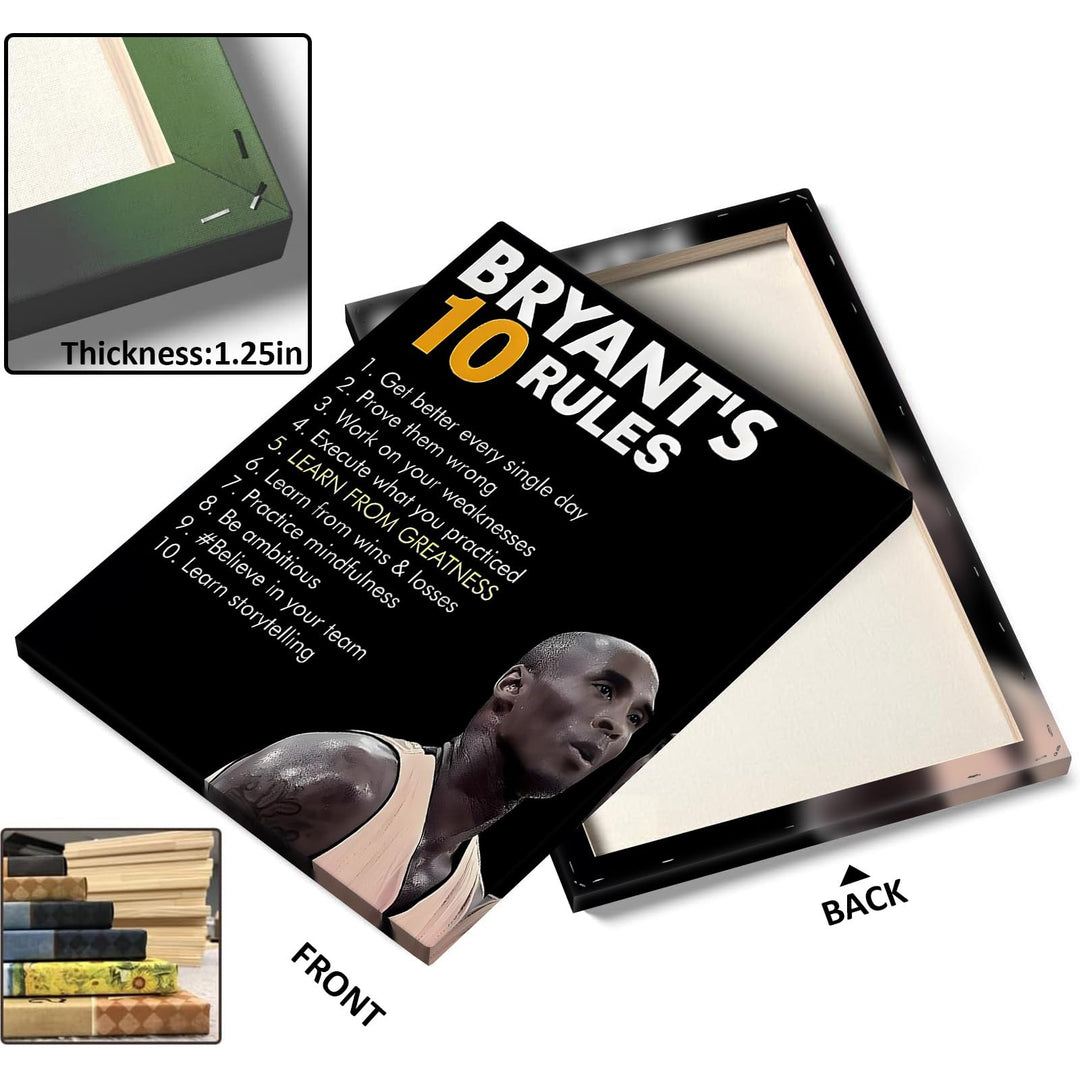 Kobe Bryant’s 10 Rules Motivational Canvas Wall Art - Inspirational Basketball Quote Poster Print Canvas Basketball Motivational Wall Decor for Office, Gym, Living Room or Bedroom
