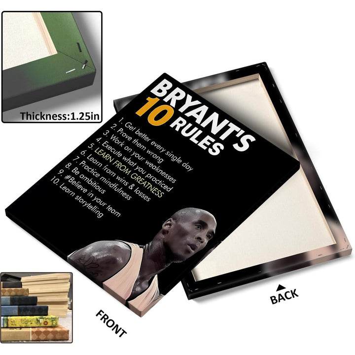 Kobe Bryant’s 10 Rules Motivational Canvas Wall Art - Inspirational Basketball Quote Poster Print Canvas Basketball Motivational Wall Decor for Office, Gym, Living Room or Bedroom