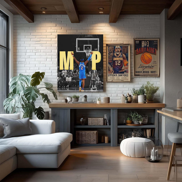 2025 NBA Finals MVP Canvas Wall Art Shai Gilgeous-Alexander Raising Hands Victory Poster Oklahoma City Thunder Back Pose Print Basketball Champion Wall Decor for Bedroom