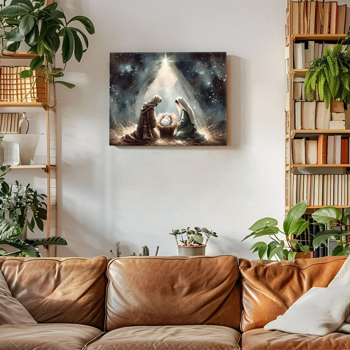 Beautiful Christmas Canvas Wall Art, Holy Family and Star Canvas Print Poster, Spiritual Nativity Christmas Oil Painting, Timeless Religious Artwork, Radiant Pictures Decoration