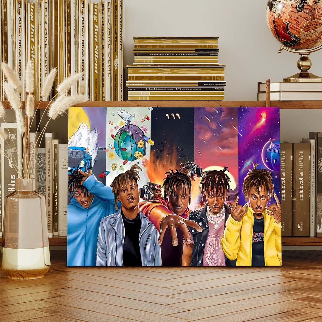 Juice WRLD Canvas Wall Art Evolution Collage Wall Decor Vibrant Rapper Print Poster, Inspirational Music Aesthetic Picture Artwork for Bedroom Game Room Living Room Bar Studio Decor