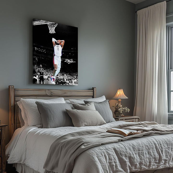 NBA Canvas Wall Art Decor - LeBron James Iconic Dunk for Team USA, Basketball Olympic Moment, Patriotic Sports Poster for Home