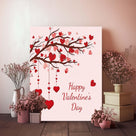 Valentine's Day Canvas Wall Art Romantic Heart Pictures Print, Happy Valentine's Day Heart Tree Design with Red Hearts, Romantic Wall Oil Painting for Living Room, Bedroom