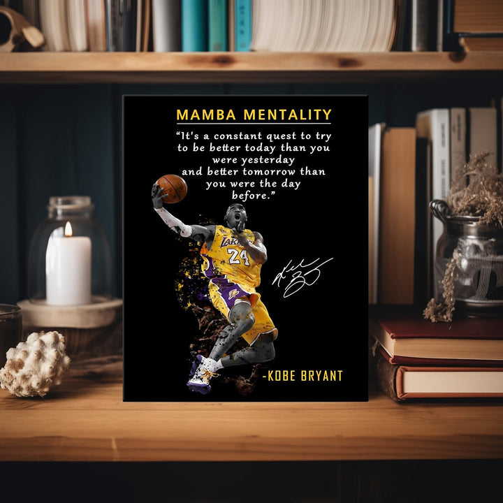 Kobe Bryant Canvas Wall Art Decor - Mamba Mentality Inspirational Quote, Lakers No. 24 Dunk Action Artwork, Iconic Basketball Legend Tribute Poster for Office, Gym or Home Wall Decoration