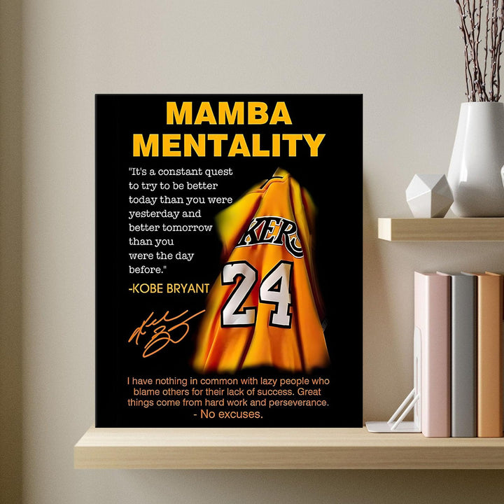 Kobe Bryant Canvas Wall Art Decor - Mamba Mentality Poster with Iconic Jersey and Inspirational Quotes, Motivational Artwork for Home