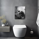 Funny Framed Canvas Wall Art Bathroom Decor Black and White Comedy Elf Movies Poster Bathroom Oil Painting Modern Toilet Artwork for Living Room Dorm Wall Home Decoration