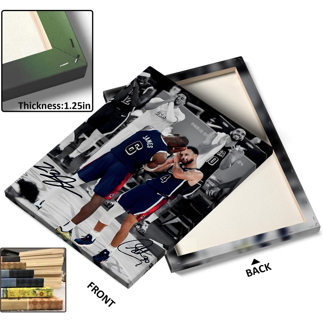 NBA Canvas Wall Art Decor - LeBron James and Stephen Curry Team USA Basketball Print Iconic Sleep Celebration Poster Sports Wall Art for Game Room Bedroom Living Room Man Cave Dorm Room Decor Gift for Basketball Fans