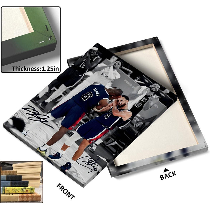 NBA Canvas Wall Art Decor - LeBron James and Stephen Curry Team USA Basketball Print Iconic Sleep Celebration Poster Sports Wall Art for Game Room Bedroom Living Room Man Cave Dorm Room Decor Gift for Basketball Fans