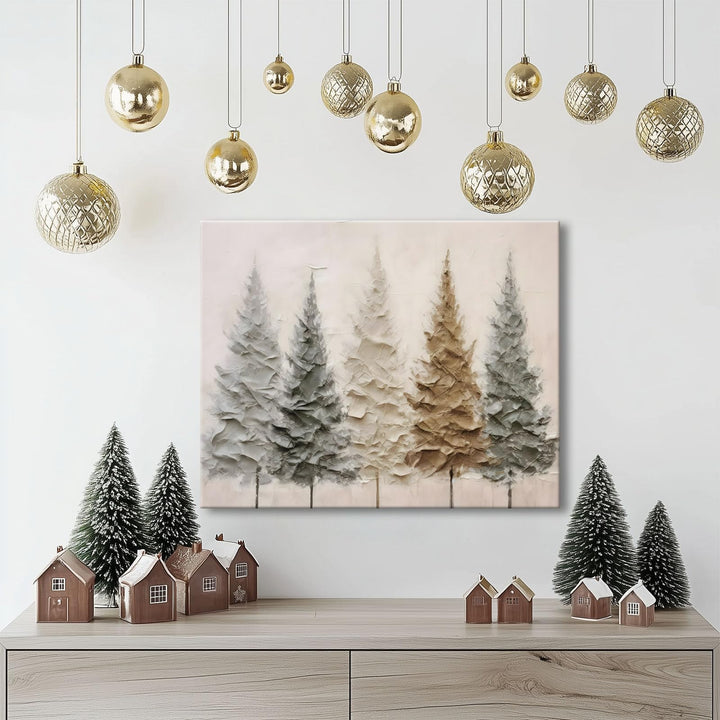 Christmas Canvas Wall Art - Elegant Neutral Winter Forest Scene, Minimalist Holiday Christmas Trees Pictures Print Canvas, Seasonal Wall Poster Decor for Living Room, Bedroom