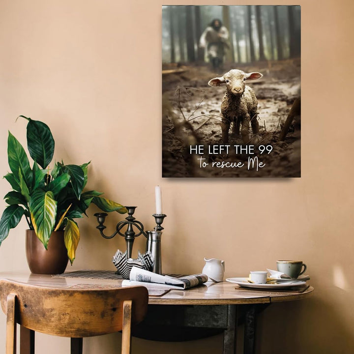 Jesus With The Sheep Wall Art Jesus Running After Lamb Canvas Print He Left the 99 to Rescue Me jesus and Lost Sheep Christian Wall Art