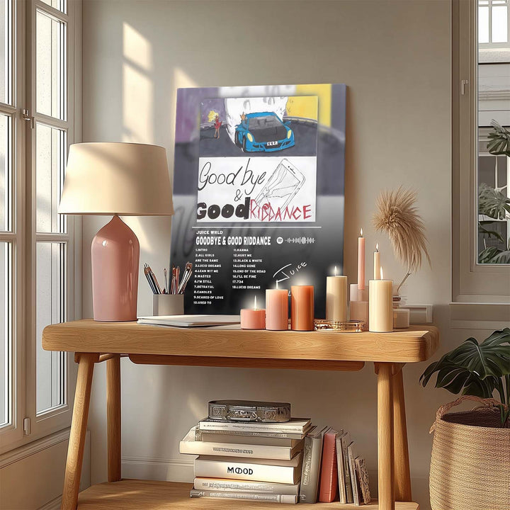 Goodbye & Good Riddance Bold Rap Album Cover Poster, Vibrant Modern Music Aesthetic Prints for Bedroom Game Room Living Room Bar Studio Decor