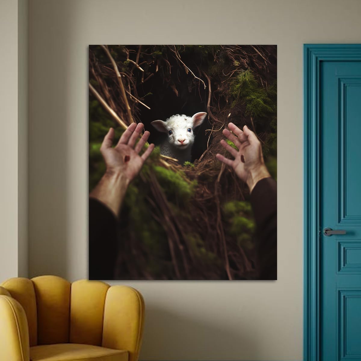 Jesus and Lamb Canvas Wall Art Jesus Reaches Down to Rescue A Lamb Picture Wall Art Canvas Print Christian Home Decor