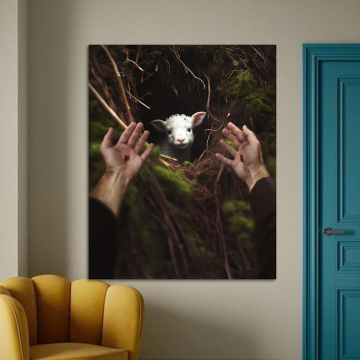 Jesus and Lamb Canvas Wall Art Jesus Reaches Down to Rescue A Lamb Picture Wall Art Canvas Print Christian Home Decor