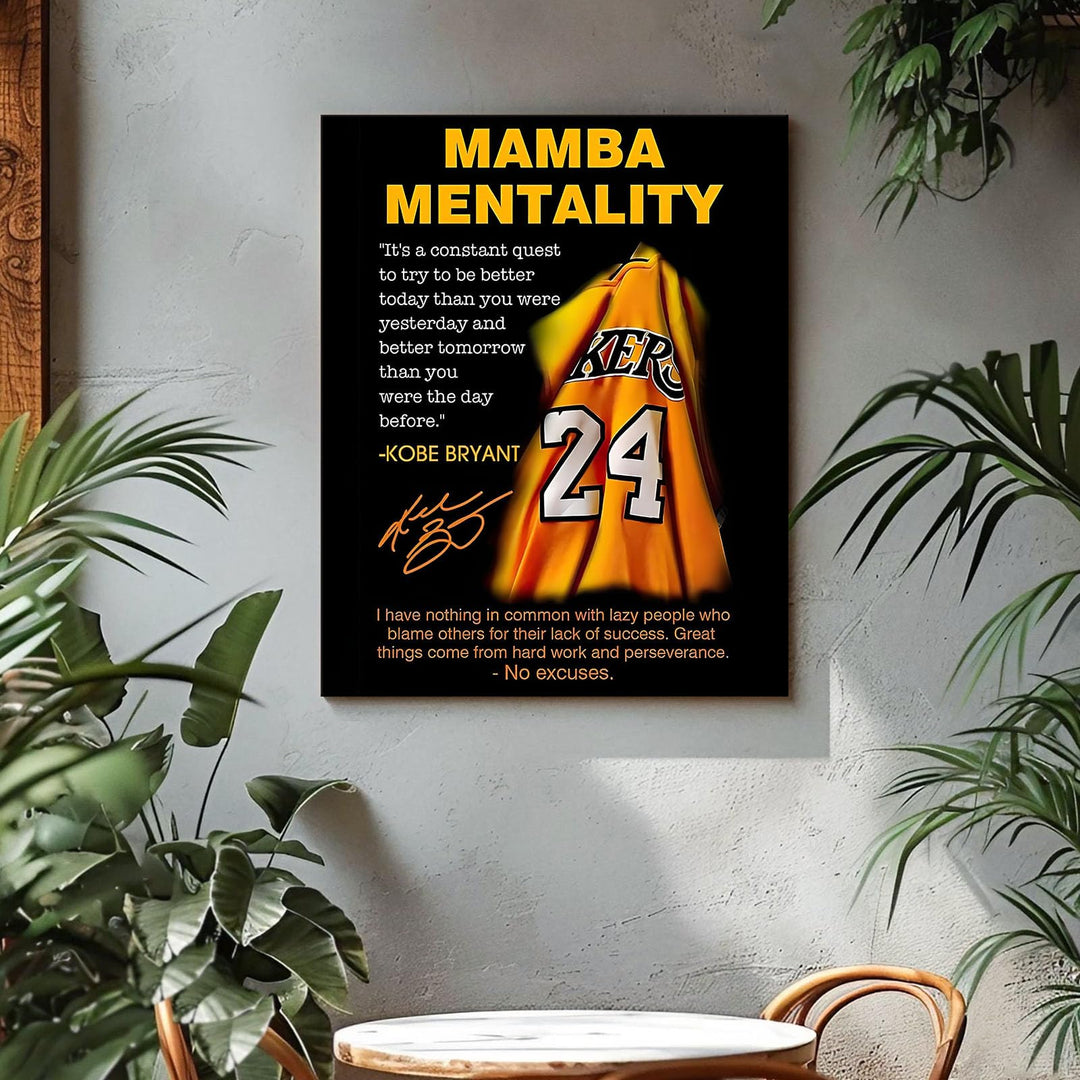 Kobe Bryant Canvas Wall Art Decor - Mamba Mentality Poster with Iconic Jersey and Inspirational Quotes, Motivational Artwork for Home