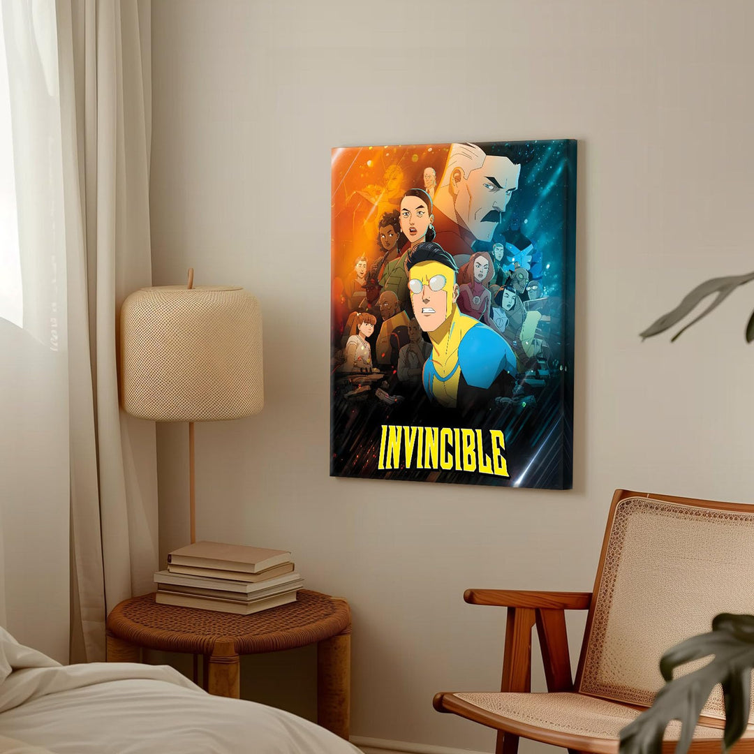 Invincible Hero Canvas Wall Art, Abstract Superhero Portrait Print Poster, Graphic Novel Framed Wall Aesthetic Artwork Painting for Game Room, Bedroom, Office or Fan Decor