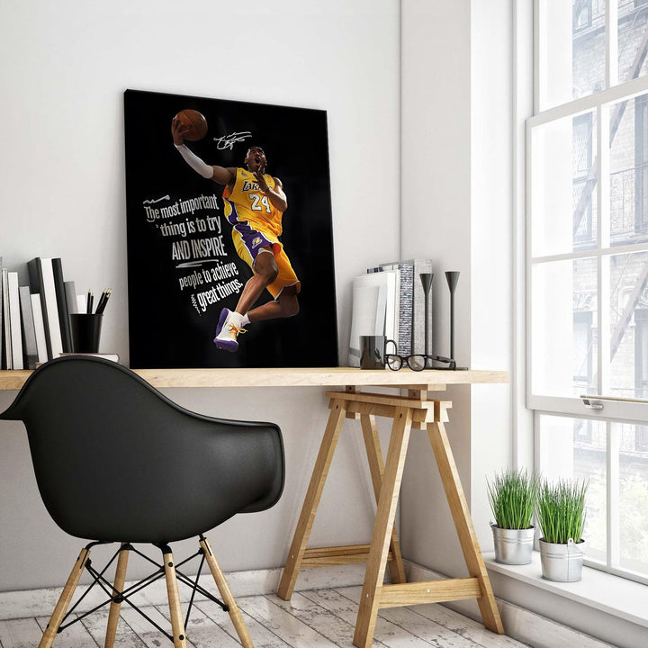 Kobe Bryant Canvas Wall Art Decor - 8X10 inch Inspirational Dunk, Lakers No. 24 Basketball Poster, Black Background Canvas Print for Home Office or Sports Room Decoration