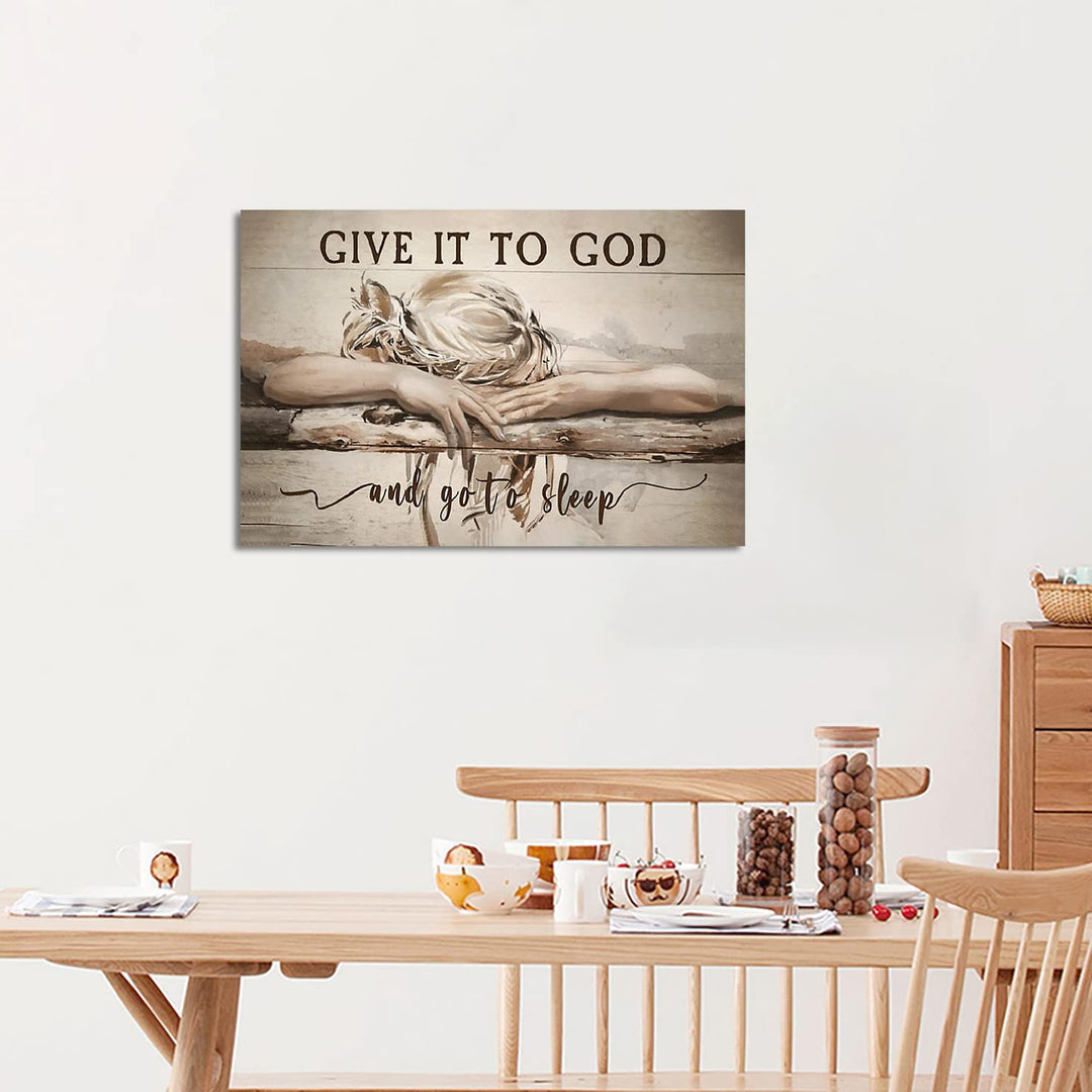 Inspirational Canvas Wall Art - 'Give It to God, and Go to Sleep' Quote - Christian Wall Art for Bedroom House Decor