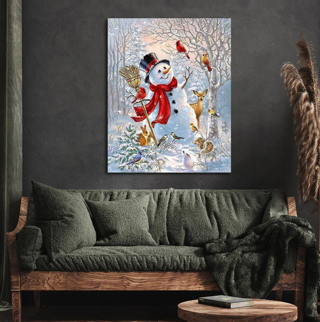 Christmas Wall Art Snowman Wall Decor Canvas Pictures Prints Christmas Home Decorations Snowman Painting Winter Red Wall Decor for Living Room Bedroom Xmas Party Artworks Gifts