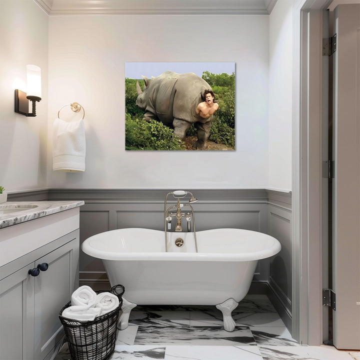Funny Framed Canvas Wall Art Bathroom Decor Retro Humor Comedy Ace Ventura Movies Poster Rhino Painting Modern Toilet Artwork for Living Room Dorm Wall Home Decoration