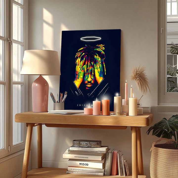 Juice WRLD Halo Canvas Wall Art Vibrant Neon Rapper Poster, Inspirational Pop Art Picture Prints, Music Aesthetic Wall Decor for Living Room Bedroom Game Room Bar Studio