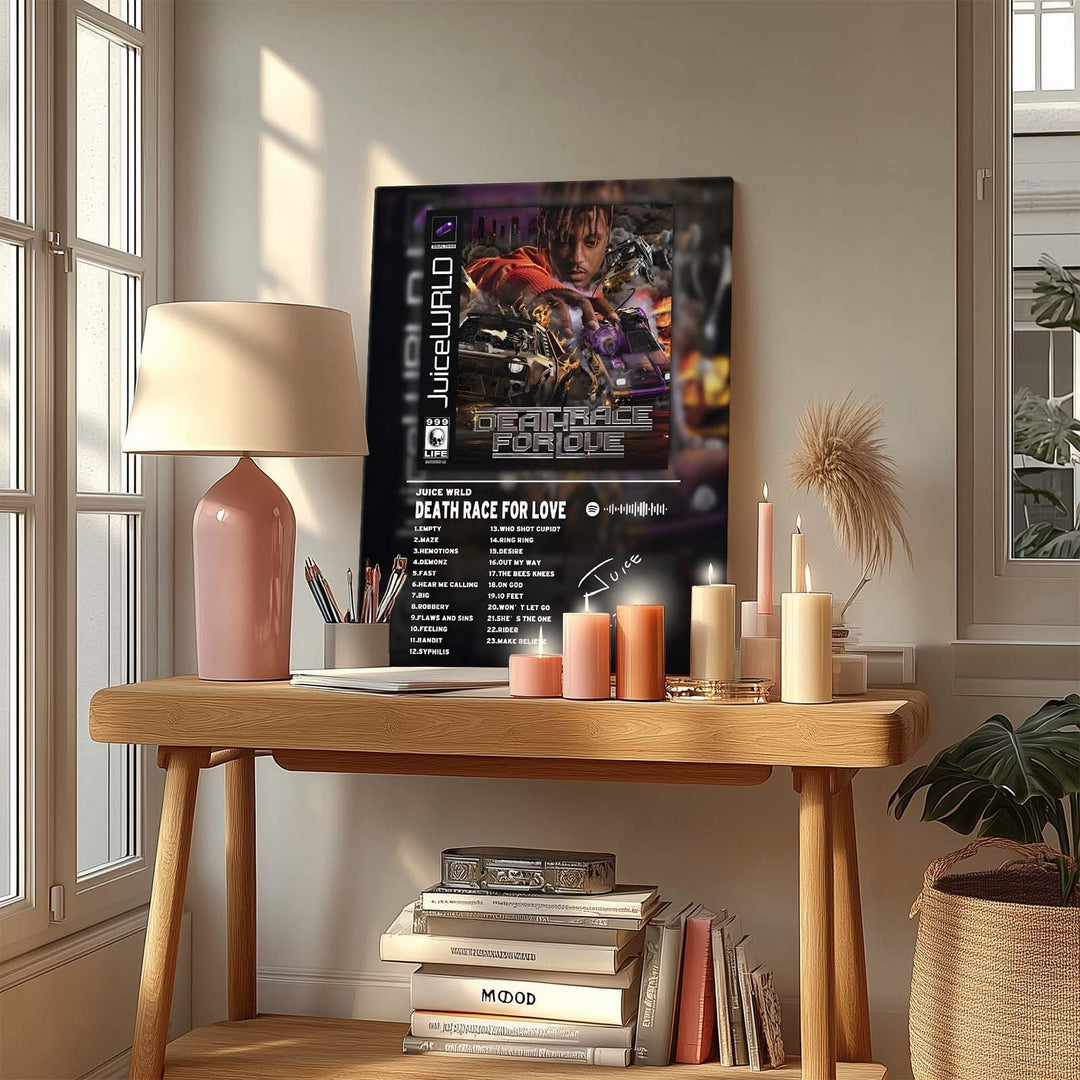 Juice WRLD Canvas Wall Art Death Race for Love Album Cover Poster, Intense Rap and Hip-Hop Inspired Prints Aesthetic for Bedroom Game Room Living Room Bar Studio Decor