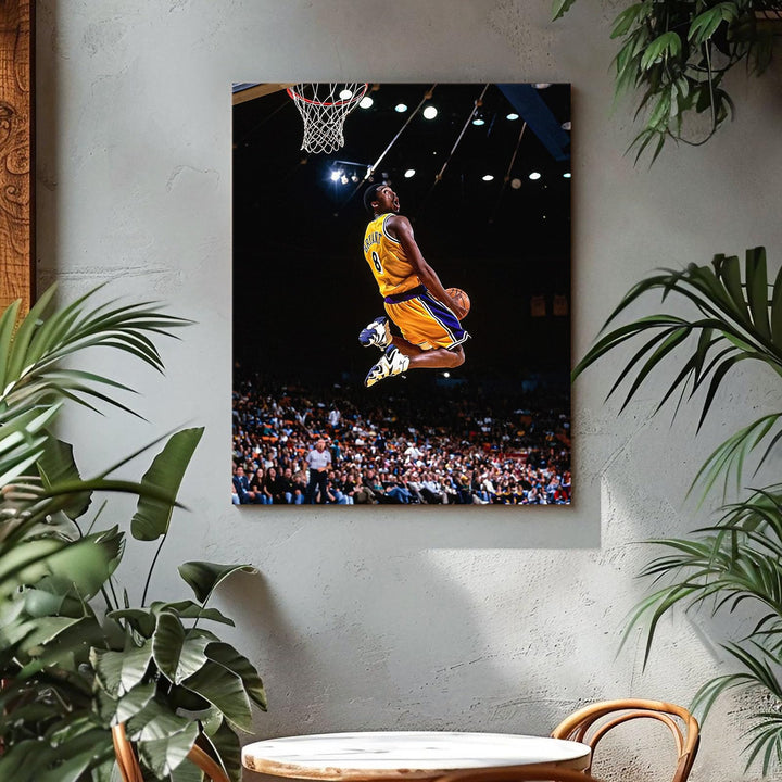 Kobe Bryant Canvas Wall Art Decor -Iconic Dunk Lakers No. 8 Action Shot, Basketball Legend Poster Print for Sports Fans, Dynamic Home and Office Wall Decor