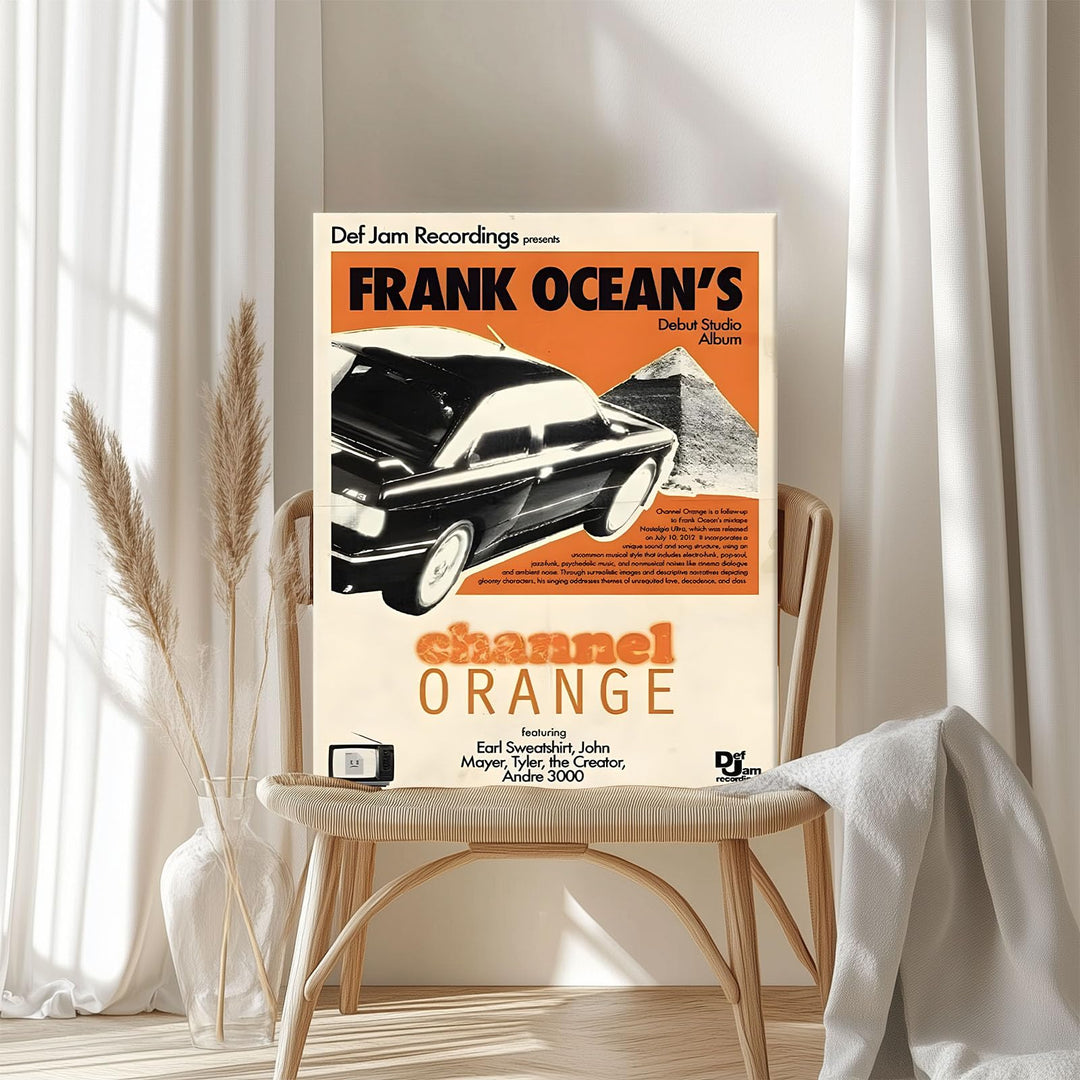 Frank Ocean Canvas Wall Art, Channel Orange Album Cover Print Poster, Vintage Framed Music Wall Artwork for Bedroom, Lounge, Studio or Music Room Aesthetic Decor