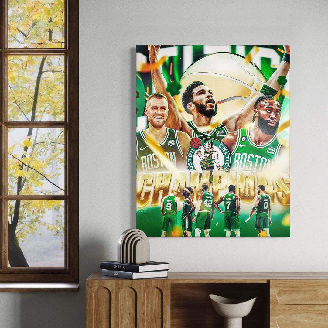 2024 Boston Celtics 2024 NBA Champions Team Composite Canvas Wall Art Painting, Gifts for Basketball Player Fans, NBA Champions Team Pictures Print On Canvas for Home Decoration