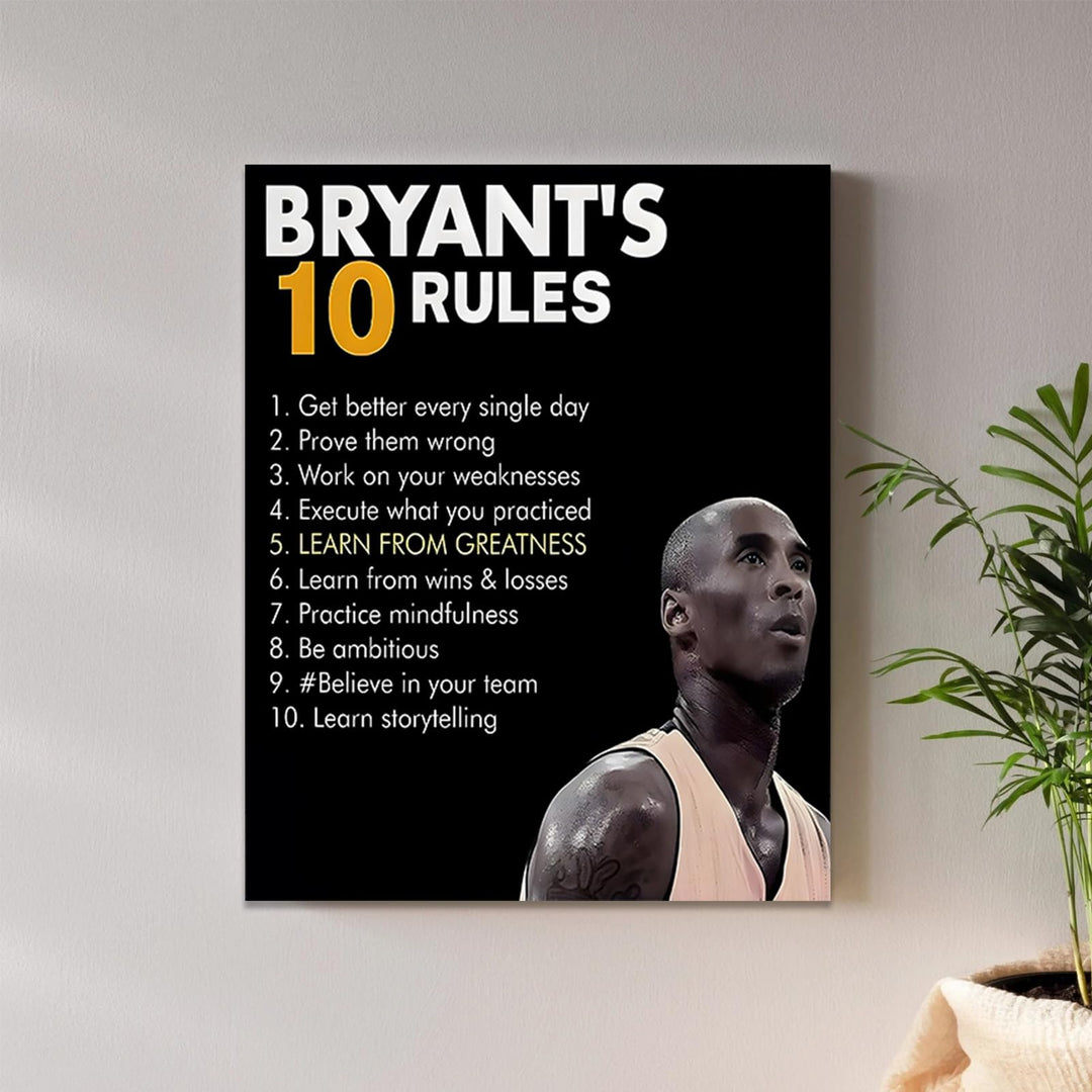Kobe Bryant’s 10 Rules Motivational Canvas Wall Art - Inspirational Basketball Quote Poster Print Canvas Basketball Motivational Wall Decor for Office, Gym, Living Room or Bedroom