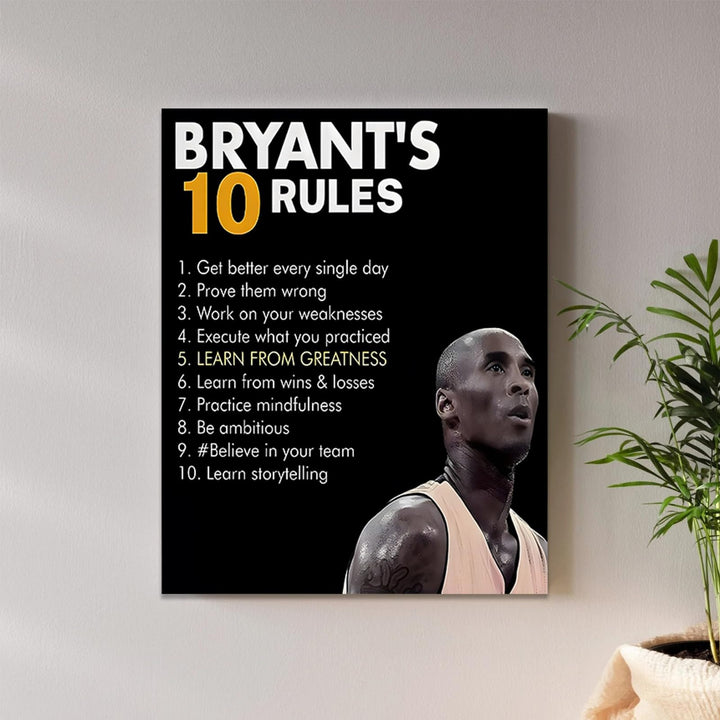 Kobe Bryant’s 10 Rules Motivational Canvas Wall Art - Inspirational Basketball Quote Poster Print Canvas Basketball Motivational Wall Decor for Office, Gym, Living Room or Bedroom