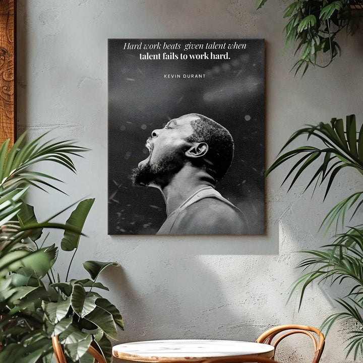 NBA Canvas Wall Art Decor - Kevin Durant Motivational Quote Poster, Hard Work Beats Talent Basketball Artwork, Black and White Inspirational Canvas Decor