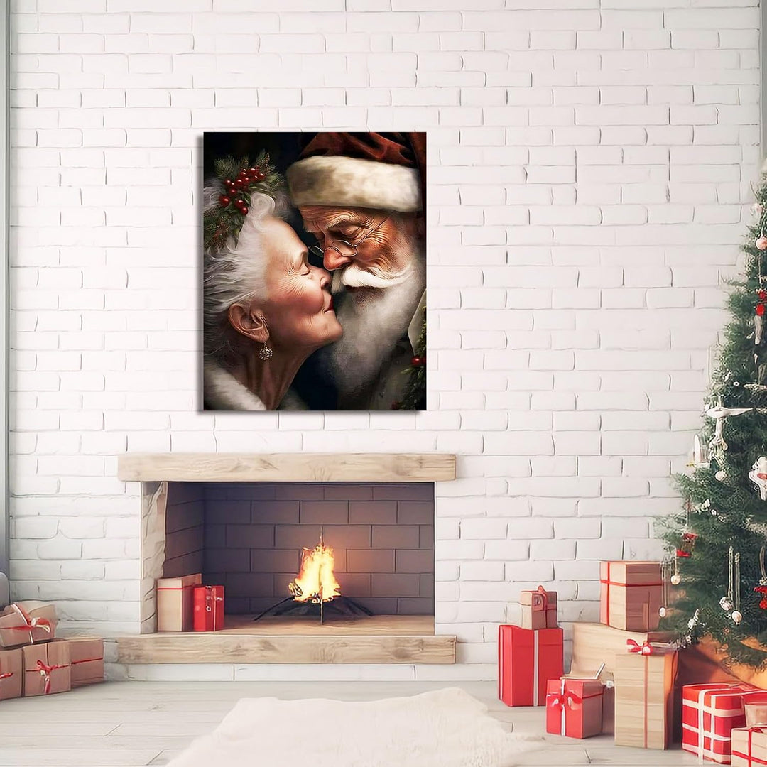 Christmas Wall Decor Mr. and Mrs. Santa Claus Canvas Print Festive Christmas Wall Art Decor for Living Room Bedroom Kitchen Wedding Anniversary Decoration
