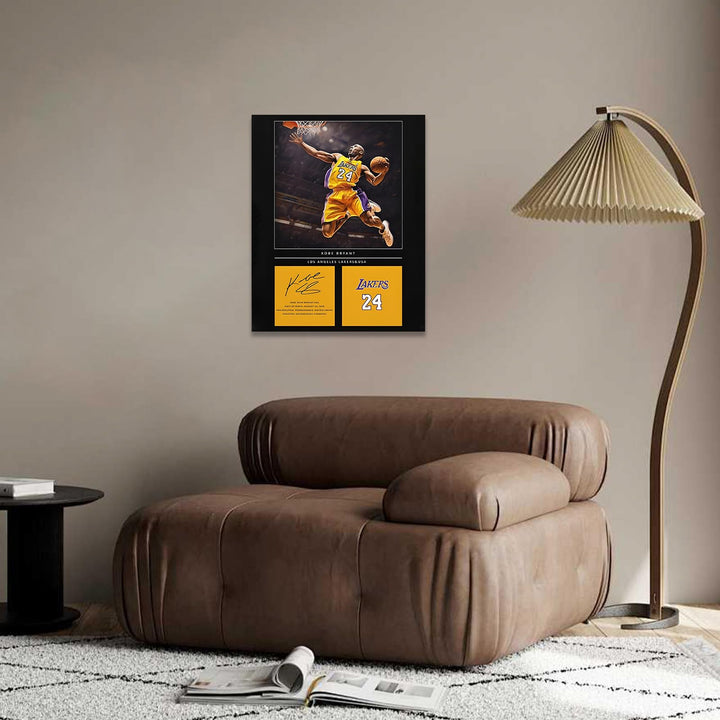 Kobe Bryant Canvas Wall Art Decor - Lakers No. 24 Dunk Poster with Signature Design, Inspirational Basketball Artwork for Home